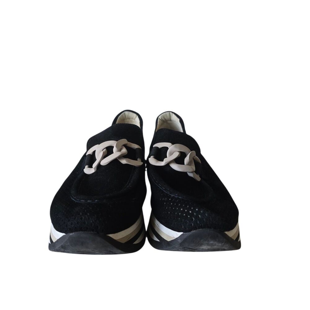 Softwaves Cadie Loafer Platform Sneaker Sz 40.5 US 10 Black Suede Leopard Chain - Picture 2 of 8